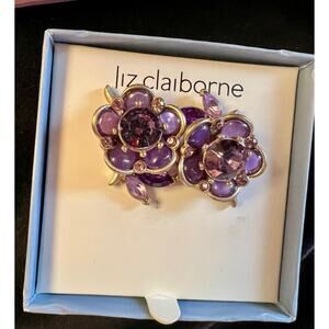 Vintage signed LC Liz Claiborne purple gold flower brooch NIB fashion brooch pin